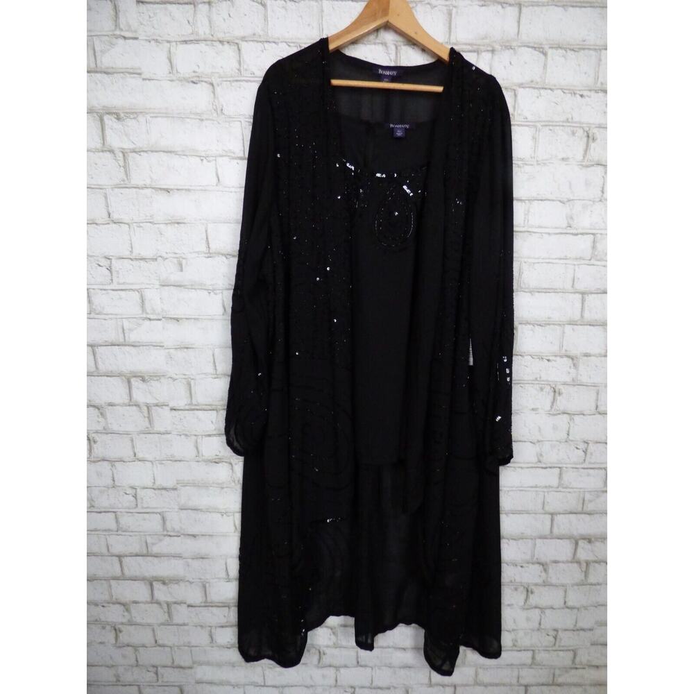 $229 Roaman's Black Beaded Chiffon 3 Piece Jacket Tank Pant Set 34W NEW - Picture 7 of 16